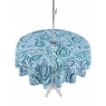 thumbnail image 1 of Outdoor Tablecloth with Umbrella Hole and Zipper, Light Blue Teal Round Table Cloth 60 Inch Waterproof Tablecloth, Retro Botanical Abstract Art Picnic Table Cover for Patio Camping, 1 of 7