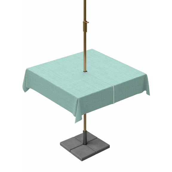 Outdoor Tablecloth with Umbrella Hole and Zipper, Linen Mint Green Waterproof Patio Tablecloth for Dining 54''x54'', Modern Minimalist Pure Solid Color Wipeable Table Cover for Picnic BBQ Party Patio