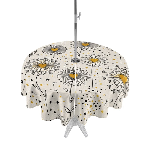 Outdoor Tablecloth with Umbrella Hole Zipper Love Heart Floral Round Tablecloth 54" Waterproof Outside Table Cloth Star Cute Botanical Farmhouse Patio Table Cover Tablecloths for Picnic Party
