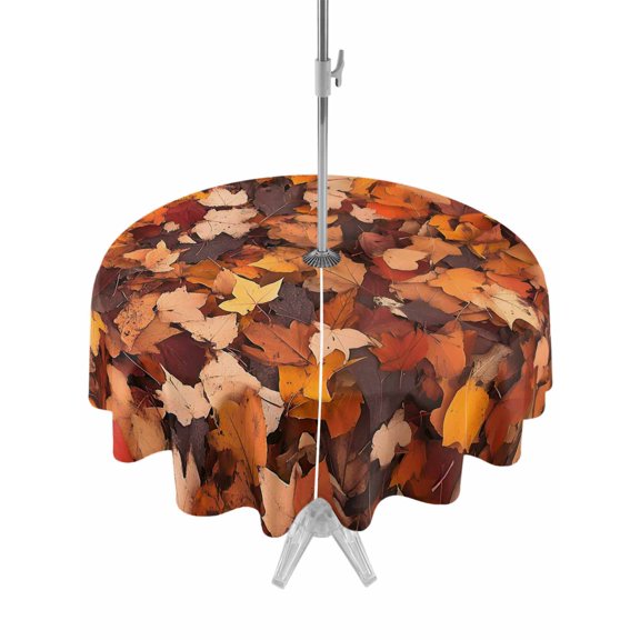 Outdoor Tablecloth with Umbrella Hole Zipper Maple Leaf Autumn Round Tablecloth 54" Waterproof Outside Table Cloth Farmhouse Fall Botanical Leaves Patio Table Cover Tablecloths for Picnic Party