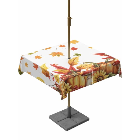 Outdoor Tablecloth with Umbrella Hole and Zipper, Maple Leaf Square Table Cloth 54x54 Inch Waterproof Tablecloth, Thanksgiving Sunflower Pumpkin Mushroom Picnic Table Cover for Patio Camping