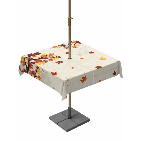 Outdoor Tablecloth with Umbrella Hole and Zipper, Maple Leaves Fall Square Table Cloth 60x60 Inch Waterproof Tablecloth, Branches Thanksgiving Botanical Picnic Table Cover for Patio Camping