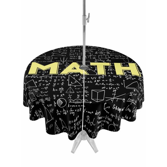 Outdoor Tablecloth with Umbrella Hole Zipper Mathematics Formulas Round Tablecloth 54" Waterproof Outside Table Cloth Modern Abstract Art Math Geometric Patio Table Cover Tablecloths for Picnic Party