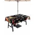 thumbnail image 1 of Outdoor Tablecloth with Umbrella Hole and Zipper, Merry Christmas Rectangle Table Cloth 60x120 Inch Waterproof Tablecloth, Black Xmas Tree Snowflake Poinsettia Picnic Table Cover for Patio Camping, 1 of 7