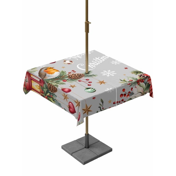 Outdoor Tablecloth with Umbrella Hole and Zipper, Merry Christmas Square Table Cloth 60x60 Inch Waterproof Tablecloth, Poinsettia Xmas Tree Snowflake Winter Picnic Table Cover for Patio Camping