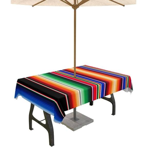 Outdoor Tablecloth with Umbrella Hole and Zipper Mexican Serape Colorful Stripes Rectangle Tablecloths 60x102 Table Cloths Salsa Stripes Vertical Lines Patio Table Cover for Outdoor Tables Garden