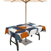 Outdoor Tablecloth with Umbrella Hole and Zipper Mid Century Geometric Rectangle Outdoor Tablecloths 60x120 Table Cloths Abstract Modern Patio Table Cloth Cover for Outdoor Tables Picnic Garden