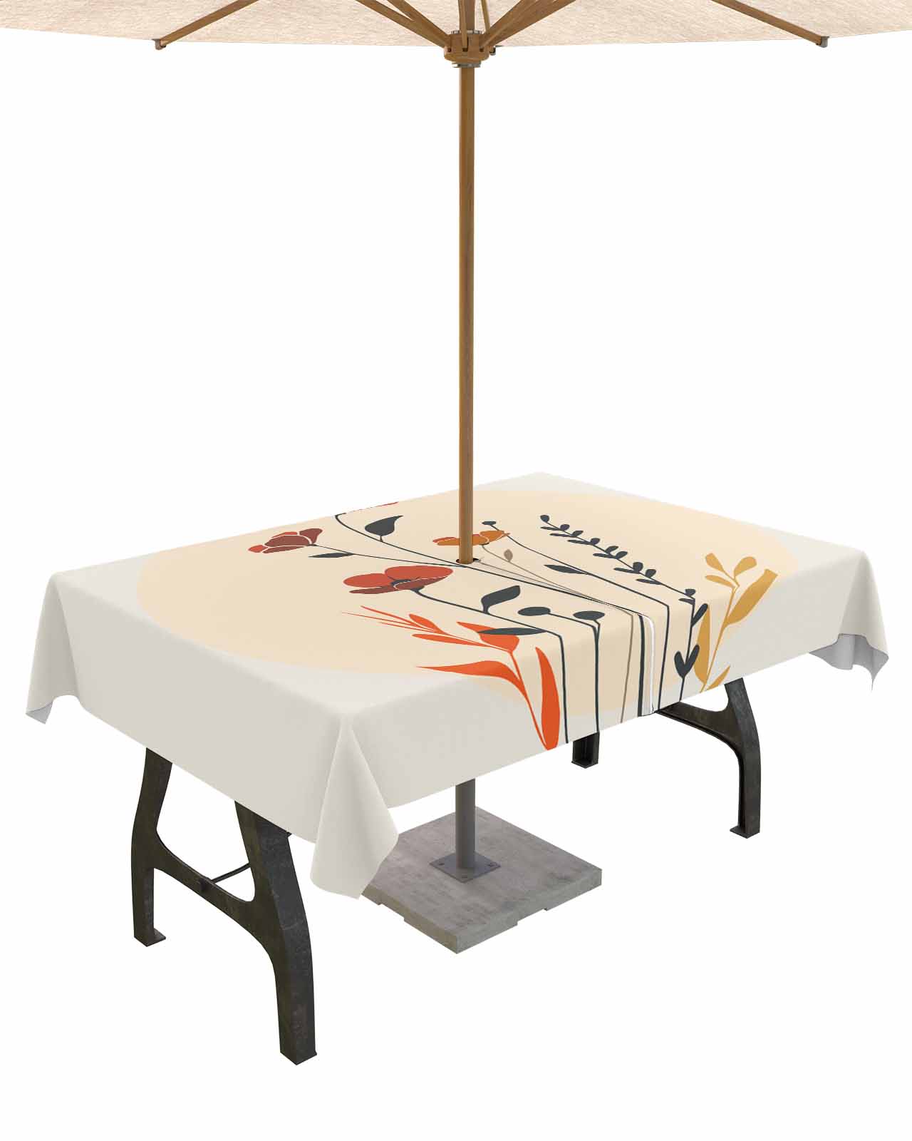 Zipper Table Outdoor Tablecloth with Umbrella Hole Zipper,Mid Century Minimalistic ...
