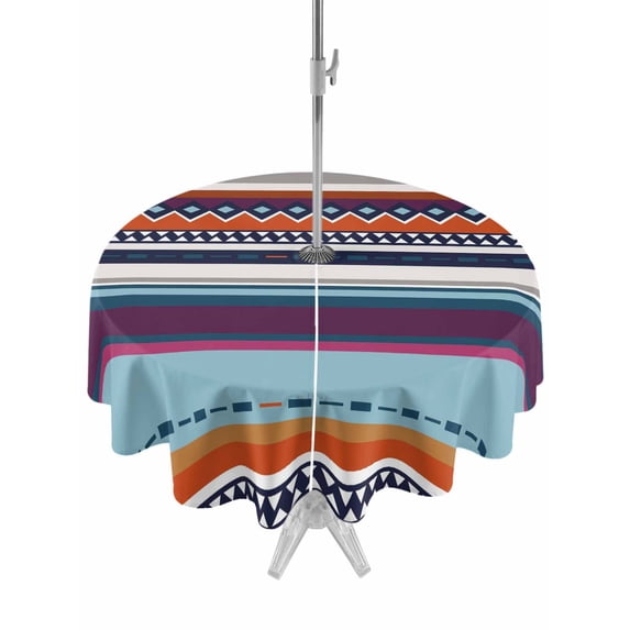 Outdoor Tablecloth with Umbrella Hole Zipper Modern Bohemian Round Tablecloth 54" Waterproof Outside Table Cloth Minimalist Abstract Boho Paisley Orange Red Patio Table Cover Tablecloths for Picnic