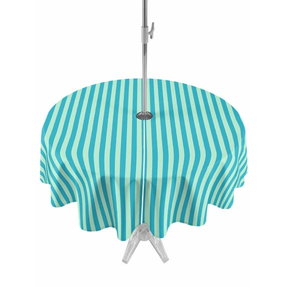 Outdoor Tablecloth with Umbrella Hole Zipper Modern Striped Round Tablecloth 54" Waterproof Outside Table Cloth Geometric Abstract Minimalist Patio Table Cover Tablecloths for Picnic Party