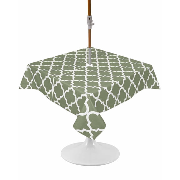 Outdoor Tablecloth with Umbrella Hole and Zipper Moss Green Morocco Texture Square Tablecloths 54x54 Inch Waterproof Table Cloths Geometric Patio Table Cover for Outdoor Tables Picnic BBQS Party