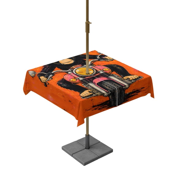 Outdoor Tablecloth with Umbrella Hole and Zipper Motorcycle Chimpanzee Square Tablecloths 54x54 Inch Waterproof Orange Graffiti Animal Patio Table Cover for Outdoor Tables Picnic BBQS Party Decor