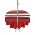 thumbnail image 1 of Outdoor Tablecloth with Umbrella Hole and Zipper, Nautical Anchor Round Table Cloth 54 Inch Waterproof Tablecloth, Red White Geometric Horizontal Stripes Picnic Table Cover for Patio Camping, 1 of 7