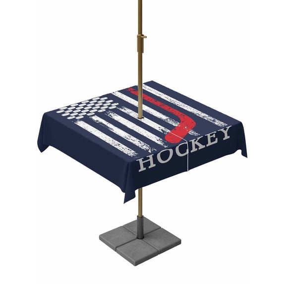 Outdoor Tablecloth with Umbrella Hole and Zipper, Navy Blue American Flag Square Table Cloth 54x54 Inch Waterproof Tablecloth, Abstract Red Hockey Stripes Us Flag Picnic Table Cover for Patio Camping