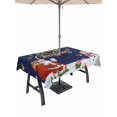thumbnail image 1 of Outdoor Tablecloth with Umbrella Hole and Zipper, Navy Blue Christmas Rectangle Table Cloth 54x80 Inch Waterproof Tablecloth, Santa Snowman Xmas Gifts Snowflake Winter Picnic Table Cover for Patio, 1 of 7