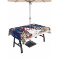 thumbnail image 1 of Outdoor Tablecloth with Umbrella Hole and Zipper, Navy Blue Christmas Rectangle Table Cloth 60x102 Inch Waterproof Tablecloth, Snowman Xmas Tree Poinsettia Eucalyptus Picnic Table Cover for Patio, 1 of 7