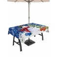 thumbnail image 1 of Outdoor Tablecloth with Umbrella Hole and Zipper, Navy Blue Christmas Rectangle Table Cloth 60x120 Inch Waterproof Tablecloth, Snowman Xmas Tree Ball Gifts Winter Picnic Table Cover for Patio Camping, 1 of 7