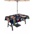 thumbnail image 1 of Outdoor Tablecloth with Umbrella Hole and Zipper, Navy Blue Christmas Rectangle Table Cloth 60x120 Inch Waterproof Tablecloth, Xmas Tree Balls Snowman Gingerbread Picnic Table Cover for Patio Camping, 1 of 7