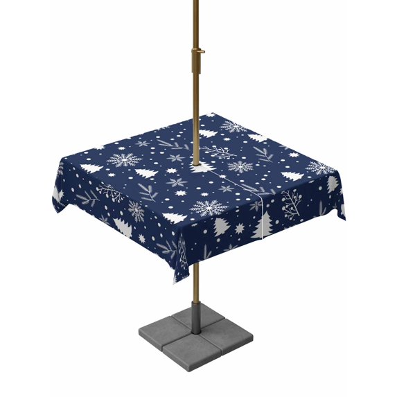 Outdoor Tablecloth with Umbrella Hole and Zipper, Navy Blue Christmas Square Table Cloth 60x60 Inch Waterproof Tablecloth, Xmas Trees Snowflake Winter Botanical Picnic Table Cover for Patio Camping