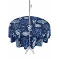 thumbnail image 1 of Outdoor Tablecloth with Umbrella Hole Zipper Navy Blue Coastal Round Tablecloth 54" Waterproof Outside Table Cloth Nautical Ocean Seahorse Coral Shell Patio Table Cover Tablecloths for Picnic Party, 1 of 8