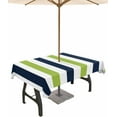 thumbnail image 1 of Outdoor Tablecloth with Umbrella Hole and Zipper Navy Blue Green Stripes Tablecloths 60x84 Waterproof Outside Table Cloths Contrast Striped Patio Table Cloth Cover for Outdoor Tables Garden, 1 of 6