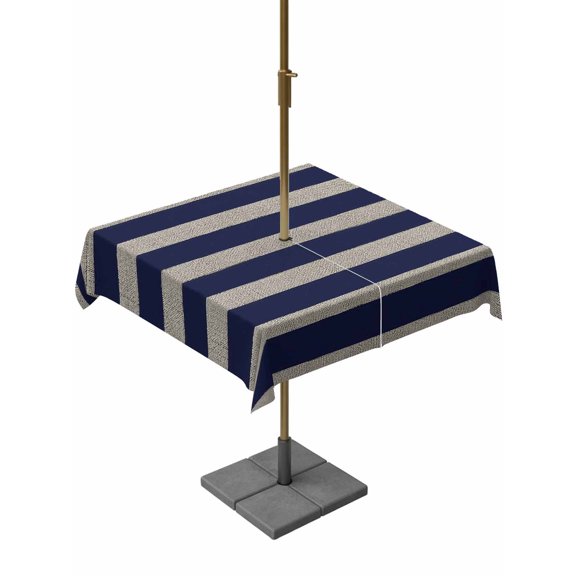 Outdoor Tablecloth with Umbrella Hole and Zipper Navy Blue Grey Stripes Square Tablecloths 54x54 Inch Waterproof Classic Horizontal Striped Patio Table Cover for Outdoor Tables Picnic BBQS Party