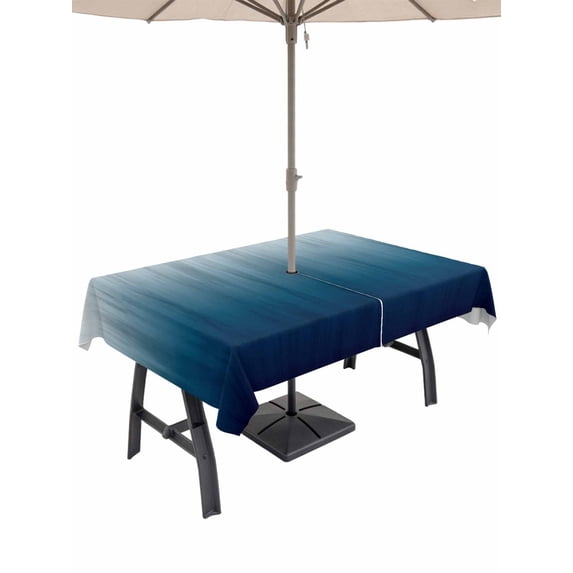Outdoor Tablecloth with Umbrella Hole and Zipper, Navy Blue Ombre Rectangle Table Cloth 60x84 Inch Waterproof Tablecloth, Contemporary Gradient Abstract Art Picnic Table Cover for Patio Camping