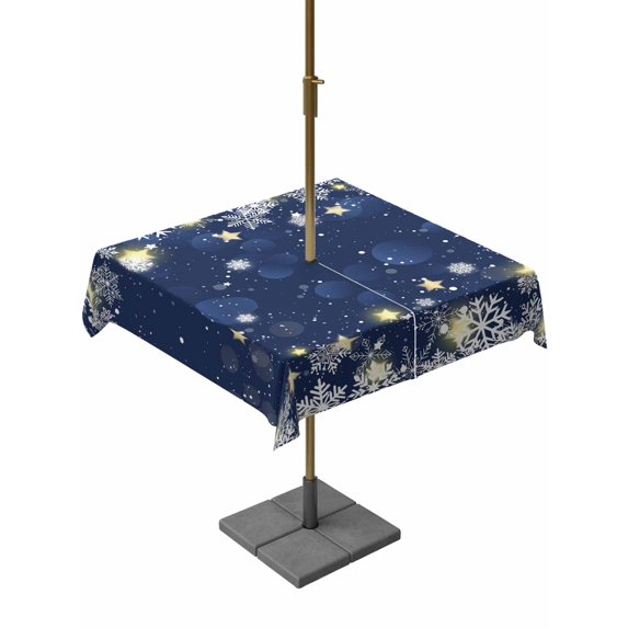 Outdoor Tablecloth with Umbrella Hole and Zipper, Navy Blue Snowflake Christmas Square Table Cloth 54x54 Inch Waterproof Tablecloth, Xmas Winter Snowflake Modern Art Picnic Table Cover for Patio