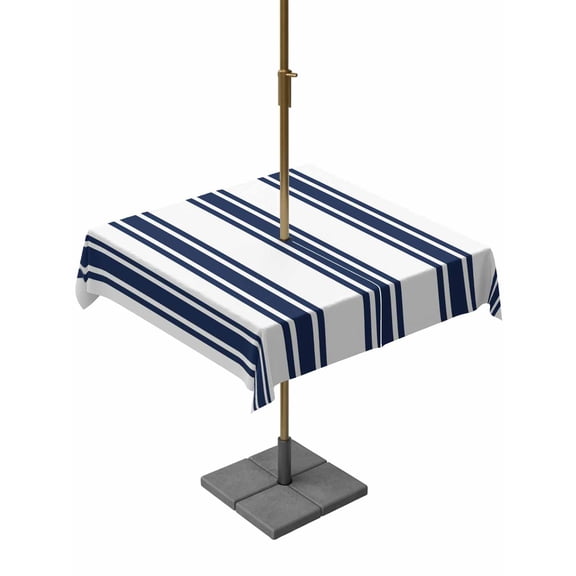 Outdoor Tablecloth with Umbrella Hole & Zipper, Navy Blue Striped Square Tablecloth 54x54 Inch, Farmhouse Vertical Stripes Patio Table Cover Waterproof Table Cloth for Picnic/Party