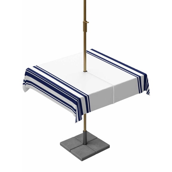 Outdoor Tablecloth with Umbrella Hole & Zipper, Navy Blue Striped Square Tablecloth 60x60 Inch, Modern Farmhouse Stripes Patio Table Cover Waterproof Table Cloth for Picnic/Party