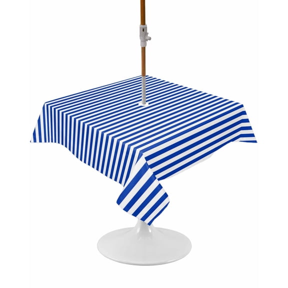Outdoor Tablecloth with Umbrella Hole and Zipper Navy Blue Stripes Square Tablecloths 54x54 Inch Waterproof Table Cloths Classic Vertical Striped Patio Table Cover for Picnic BBQS Party