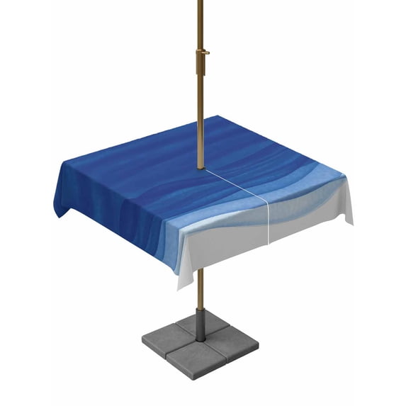 Outdoor Tablecloth with Umbrella Hole and Zipper, Ombre Blue Waves Square Table Cloth 54x54 Inch Waterproof Tablecloth, Abstract Art Gradient Modern Picnic Table Cover for Patio Camping