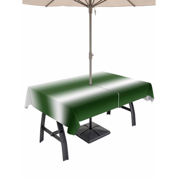 Outdoor Tablecloth with Umbrella Hole & Zipper, Ombre Dark Green Rectangle Tablecloth 52x70 Inch, Modern Abstract Art Gradient Patio Table Cover Waterproof Table Cloth for Picnic/Party
