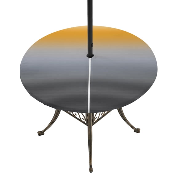 Outdoor Tablecloth with Umbrella Hole and Zipper Ombre Grey Ginger Yellow Round Fitted Table Cover with Elastic Waterproof Gradient Stripes Patio Tablecloths for Picnic BBQS Garden Party Fit 45"-54"