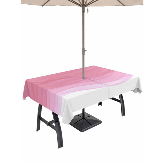 Outdoor Tablecloth with Umbrella Hole and Zipper, Ombre Waves Rectangle Table Cloth 54x80 Inch Waterproof Tablecloth, Abstract Art Gradient Pink Modern Picnic Table Cover for Patio Camping