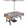 thumbnail image 1 of Outdoor Tablecloth with Umbrella Hole and Zipper, Orange Blue Pumpkins Fall Rectangle Table Cloth 52x70 Inch Waterproof Tablecloth, Weeping Botanical Thanksgiving Plaid Picnic Table Cover for Patio, 1 of 7