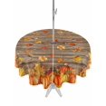 thumbnail image 1 of Outdoor Tablecloth with Umbrella Hole and Zipper, Orange Fall Round Table Cloth 60 Inch Waterproof Tablecloth, Retro Maple Leaf Pumpkins Thanksgiving Picnic Table Cover for Patio Camping, 1 of 7