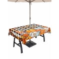 thumbnail image 1 of Outdoor Tablecloth with Umbrella Hole and Zipper, Orange Pumpkin Gnomes Fall Rectangle Table Cloth 60x84 Inch Waterproof Tablecloth, Thanksgiving Leaf Black White Plaid Branches Picnic Table Cover, 1 of 7