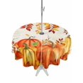 thumbnail image 1 of Outdoor Tablecloth with Umbrella Hole and Zipper, Orange Pumpkins Fall Round Table Cloth 60 Inch Waterproof Tablecloth, Thanksgiving Botanical Maple Leaves Falling Picnic Table Cover for Patio, 1 of 7