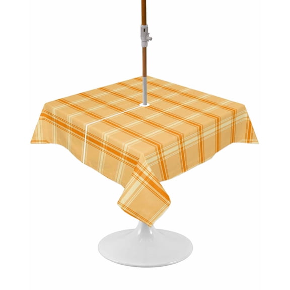 Outdoor Tablecloth with Umbrella Hole and Zipper Orange Yellow Check Plaid Square Tablecloths 54x54 Inch Waterproof Table Cloths Classic Check Block Patio Table Cover for Picnic BBQS Party