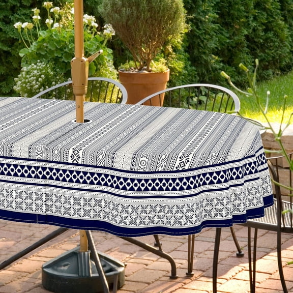 Outdoor Tablecloth with Umbrella Hole and Zipper, Oval Patio Table Covers for Spring/Summer, Machine Washable Outdoor Picnic Table Cloth (Boho, 60" × 84" Oval)