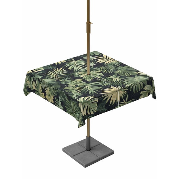 Outdoor Tablecloth with Umbrella Hole and Zipper, Palm Tree Leaves Waterproof Patio Tablecloth for Dining 54''x54'', Summer Tropical Green Botanical Wipeable Table Cover for Picnic BBQ Party Patio