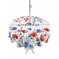 thumbnail image 1 of Outdoor Tablecloth with Umbrella Hole Zipper Pastoral Botanical Round Tablecloth 60" Waterproof Outside Table Cloth Blue Red Floral Spring Welcome Patio Table Cover Tablecloths for Picnic Party, 1 of 8