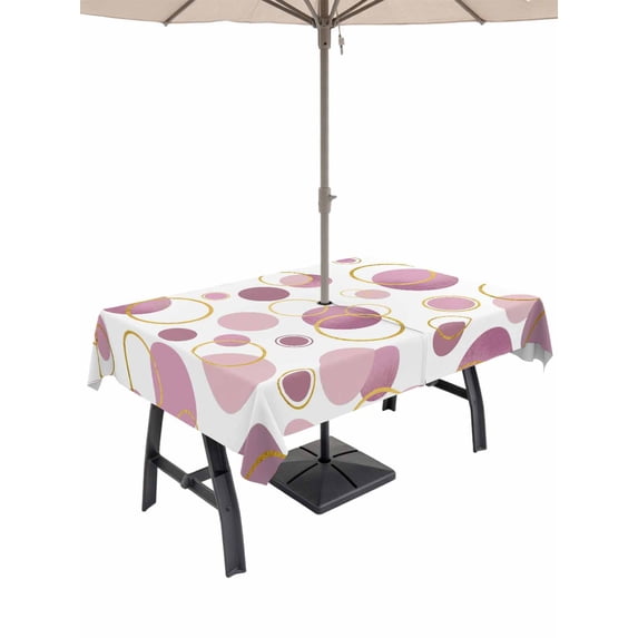 Outdoor Tablecloth with Umbrella Hole and Zipper, Pin Polka Dots Rectangle Table Cloth 54x80 Inch Waterproof Tablecloth, Modern Abstract Art Picnic Table Cover for Patio Camping