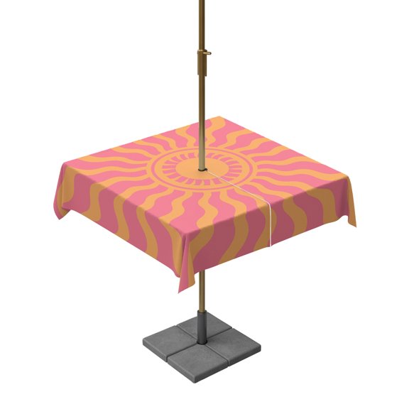 Outdoor Tablecloth with Umbrella Hole and Zipper Pink Boho Radiant Sun Square Tablecloths 54x54 Inch Waterproof Bohemian Wavy Sunbeams Patio Table Cover for Outdoor Tables Picnic BBQS Party Decor
