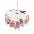thumbnail image 1 of Outdoor Tablecloth with Umbrella Hole and Zipper, Pink Flower Round Table Cloth 60 Inch Waterproof Tablecloth, Spring Floral Butterflies Birds Elegant Farmhouse Picnic Table Cover for Patio Camping, 1 of 7