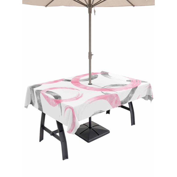Outdoor Tablecloth with Umbrella Hole and Zipper, Pink Grey Rectangle Table Cloth 54x80 Inch Waterproof Tablecloth, Geometric Circle Modern Abstract Simple Art Picnic Table Cover for Patio Camping