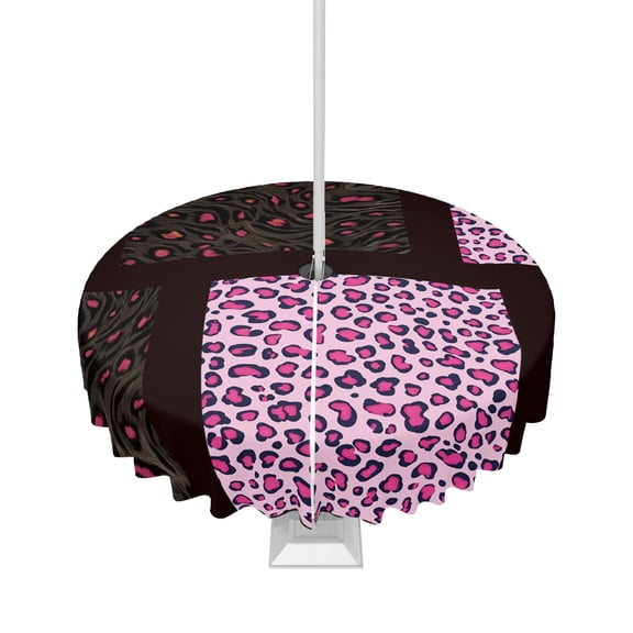 Outdoor Tablecloth with Umbrella Hole and Zipper Pink Leopard Zebra Print Round Tablecloths 60 Inch Waterproof Table Cloths Animal Fur Stripes Patio Table Cover for Outdoor Tables BBQS Party Decor