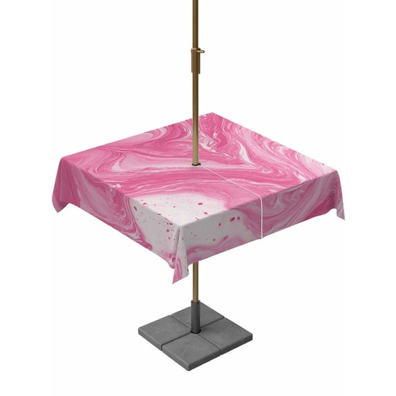 Outdoor Tablecloth with Umbrella Hole and Zipper, Pink Marble Square Table Cloth 54x54 Inch Waterproof Tablecloth, Modern Ombre Abstract Fluid Aesthetic Art Picnic Table Cover for Patio Camping