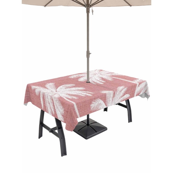 Outdoor Tablecloth with Umbrella Hole & Zipper, Pink Palm Tree Rectangle Tablecloth 54x80 Inch, Summer Botancial Tropical Farmhouse Patio Table Cover Waterproof Table Cloth for Picnic/Party